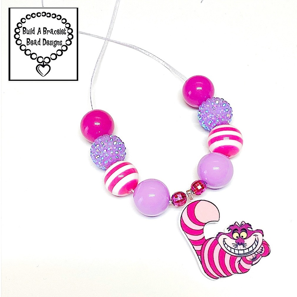 Handmade Cheshire Cat Inspired Necklace Alice Wonderland Bubblegum Bead Jewelry